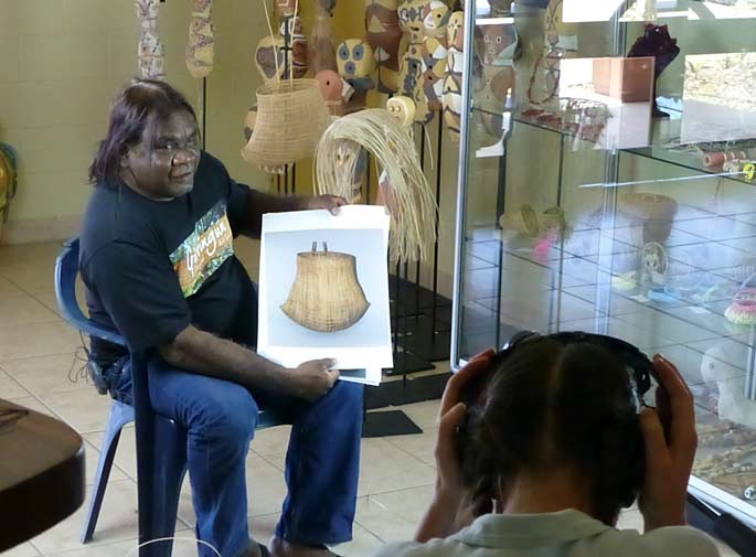 Basket maker Abe Muriata being filmed