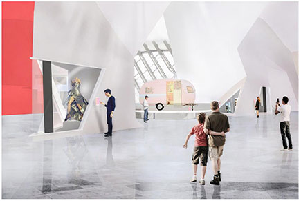 Artists impression of a large hall with people