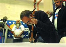 Ngarrindjeri delegate Basil Sumner accepts the Museum's largest ever repatriation of Aboriginal remains
