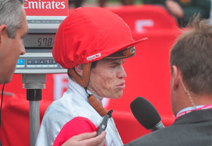 Jockey Craig Williams weighs in after winning the 2010 AGL Solar Power Stakes at Flemington. As an apprentice, Williams was regarded as overweight, but now rides as light as 50 kg through diet management and other strategies.