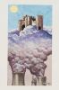 Illustration showing smoke bellowing from industrial chimneys, with a castle resting on the smoke cloud.