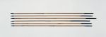 Six arrows made of light coloured bamboo cane, each with a long blunt point made of hard, dark wood that is set into the shaft with a spike.