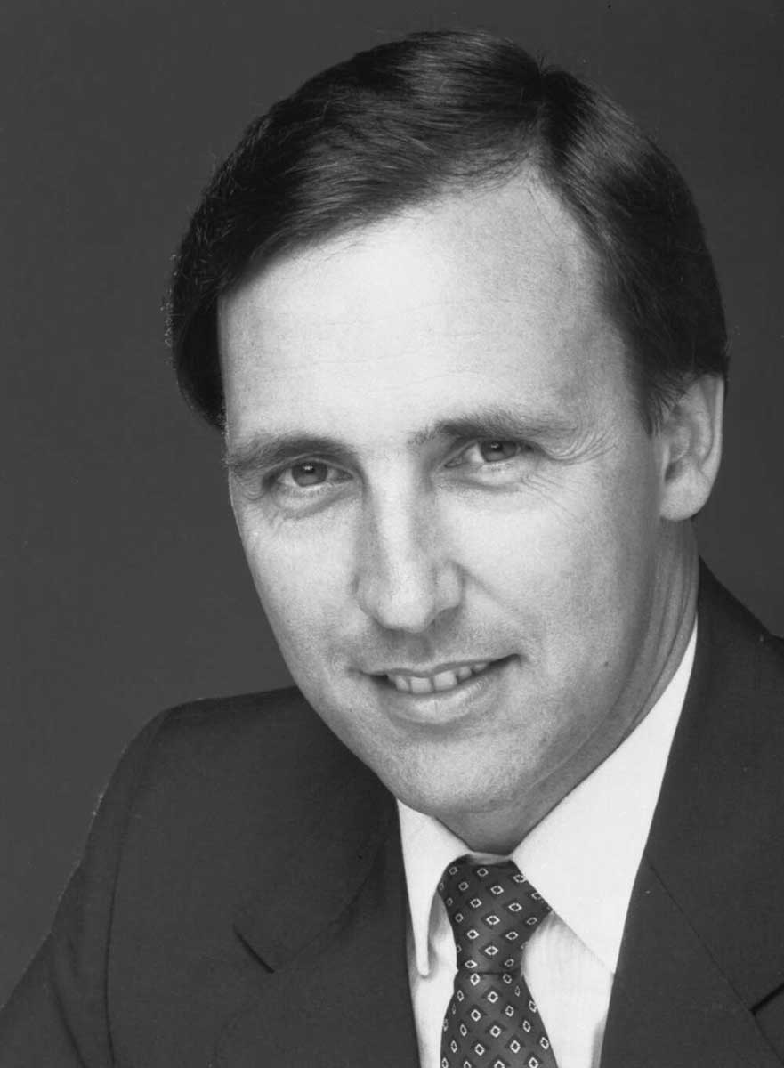 Black and white portrait photo of Paul Keating. - click to view larger image
