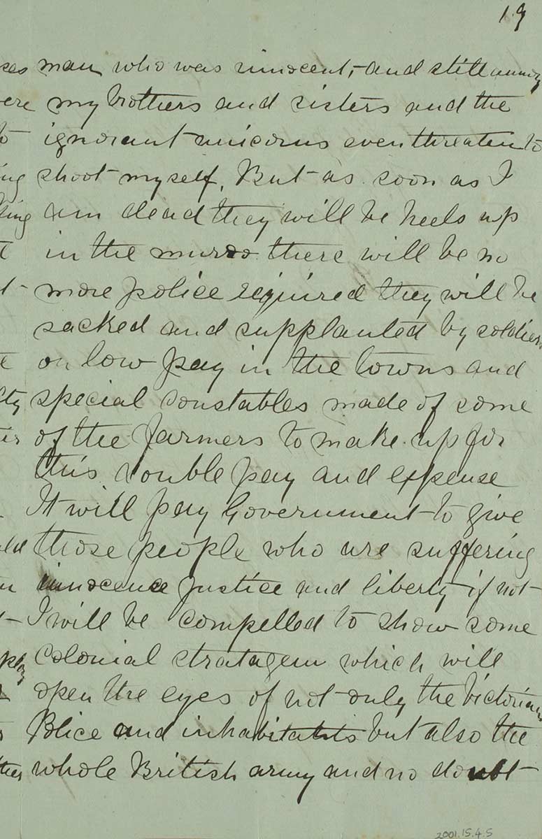 Page nineteen of Ned Kelly's Jerilderie letter. - click to view larger image
