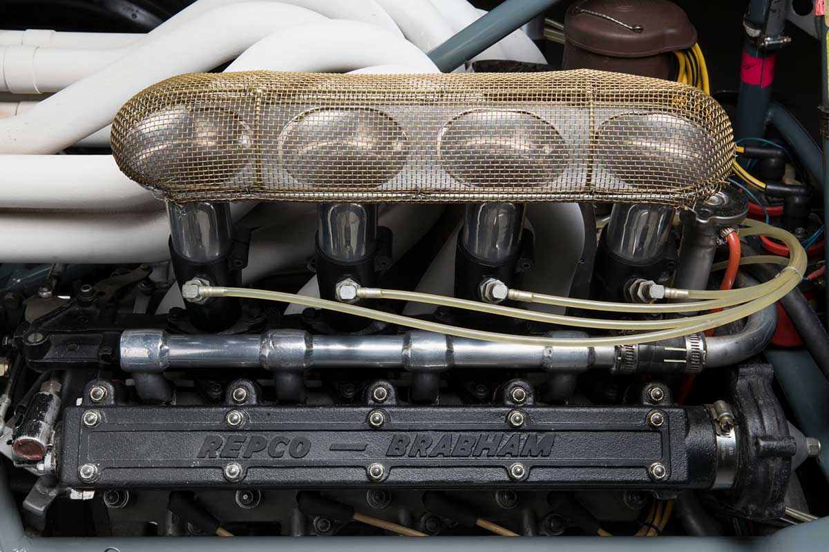 Close up photo of a car engine.