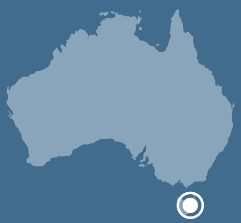 A map of Australia indicating the location of putalina (Oyster Cove), Tasmania.