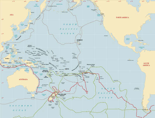 Map of Captain Cook's three Pacific voyages (1768−1779)