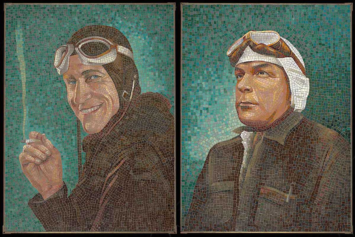 Mosaic portraits of Charles Kingsford Smith and Charles Ulm commissioned by Austin Byrne