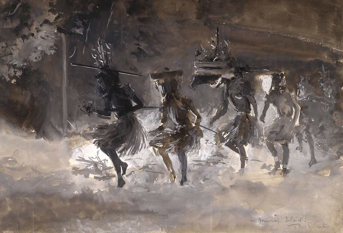 A painting of Indigenous dancers.