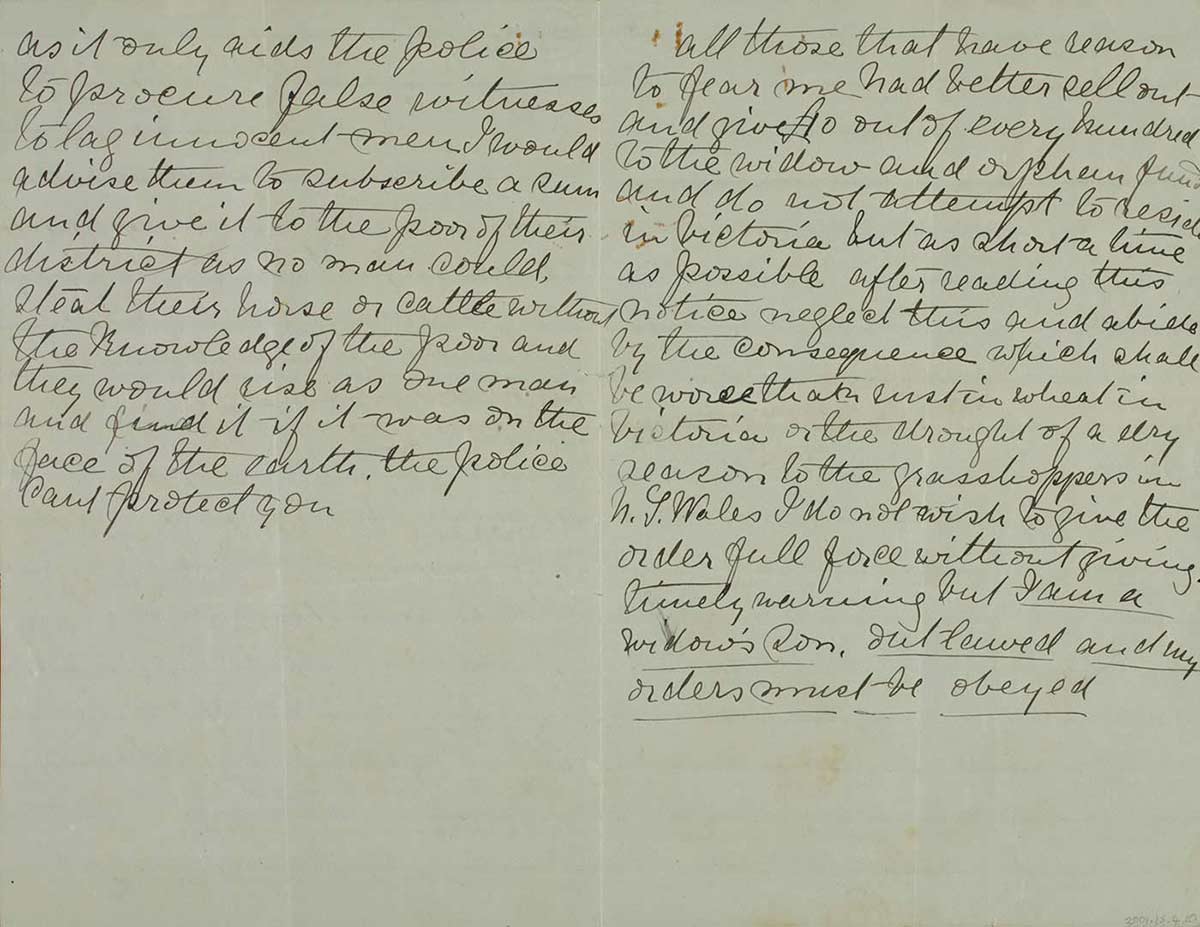 Page thirty nine and forty of Ned Kelly's Jerilderie letter. - click to view larger image