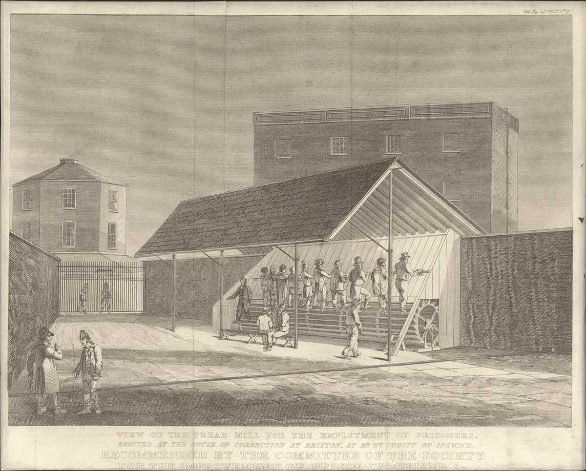 drawing of a convict treadmill - click to view larger image