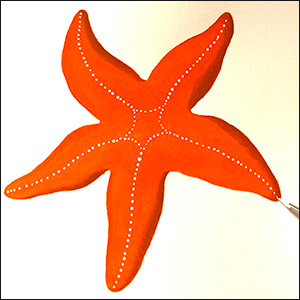 a vibrant illustration of an orange coloured starfish with dark blue outline