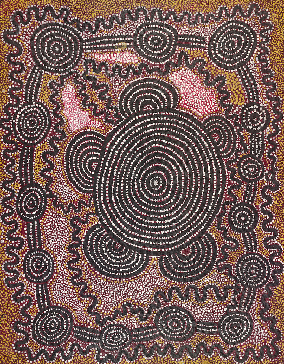 Dreaming at Ilingaringa 1976 by Billy Nolan Tjapangarti. - click to view larger image