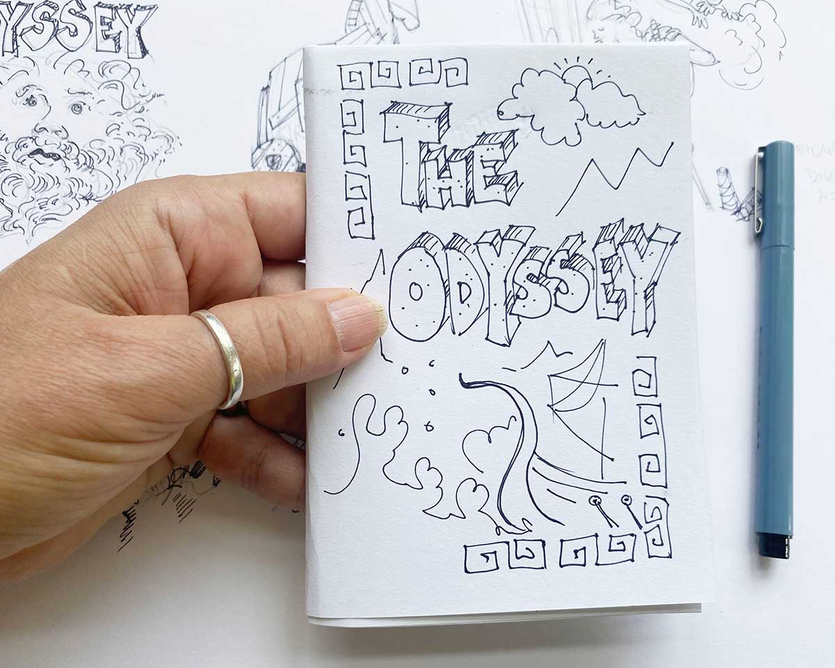 Cover of a hand-drawn zine featuring the title 'THE ODYSSEY'.