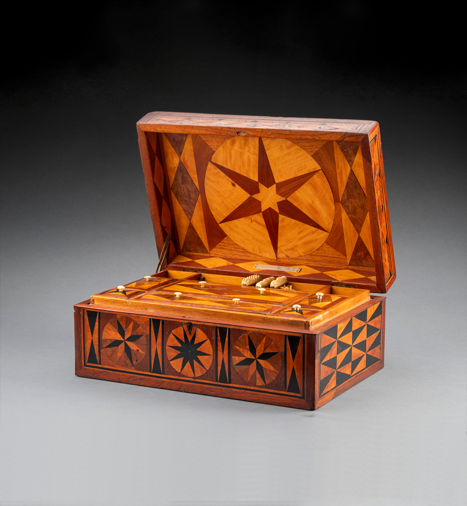Captain Davis sewing box with accompanying contents