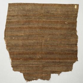Thin double-layered barkcloth with black and brown lines are painted on to its grey surface.