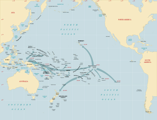Map of Probable Micronesian, Melanesian and Polynesian migration routes