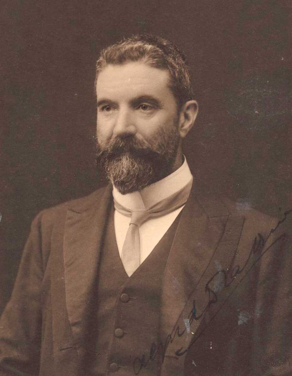 Black and white portrait photo of Alfred Deakin. - click to view larger image
