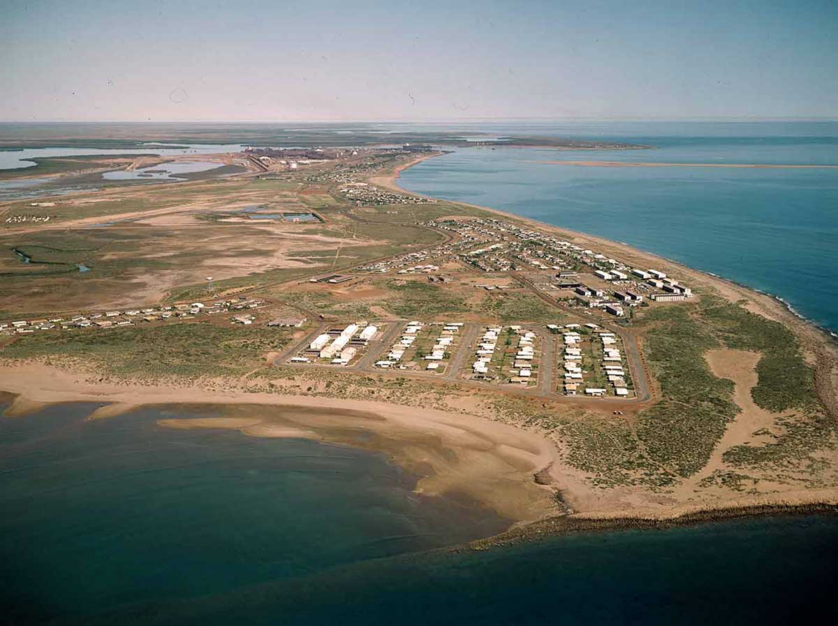 Aerial photograph of Cooke Point, Port Hedland in 1973 when the buildings were still owned by BHP.