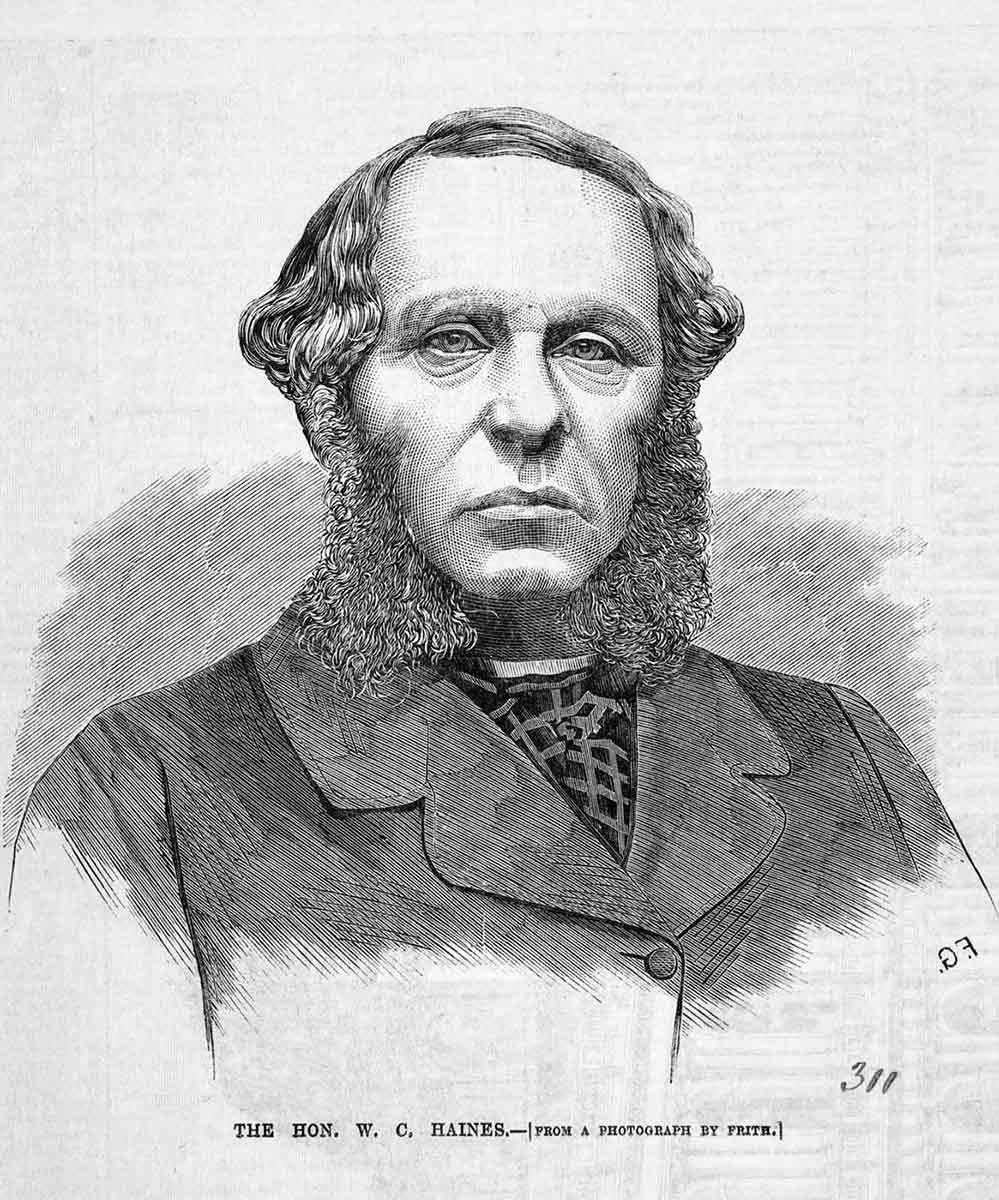 Illustration portrait of sombre looking man with mutton-chop whiskers. - click to view larger image