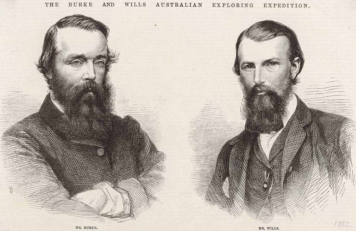 wood engraving portraits of Burke and Wills. Title reads ‘The Burke and Wills Australian Exploring Expedition’.