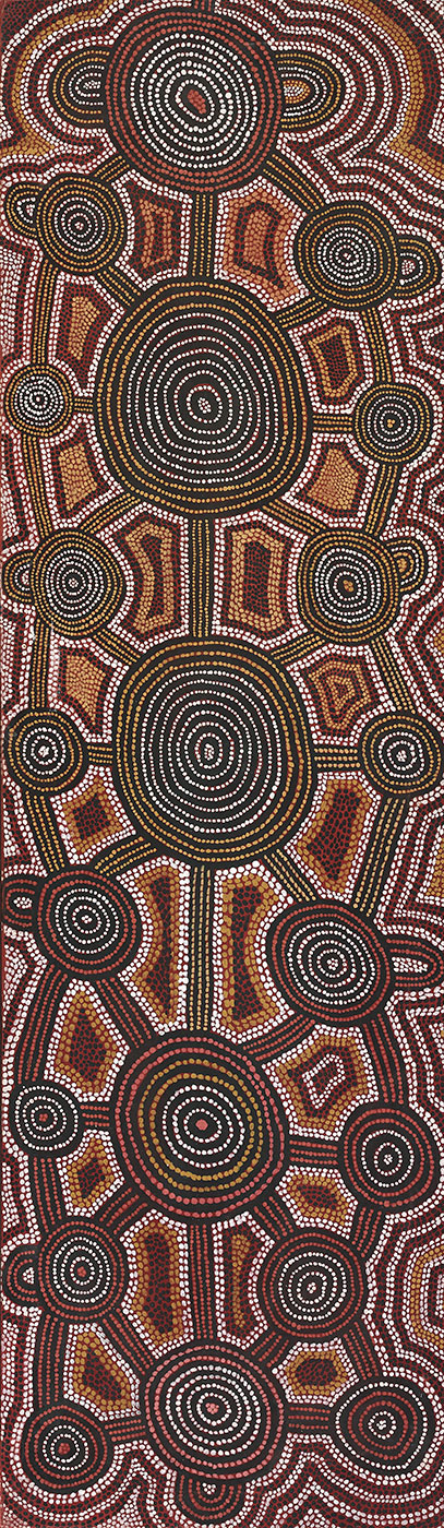 Dreaming at Kamparrarrpa (Kampurarrpa) 1976 by Turkey Tolson Tjupurrula. - click to view larger image