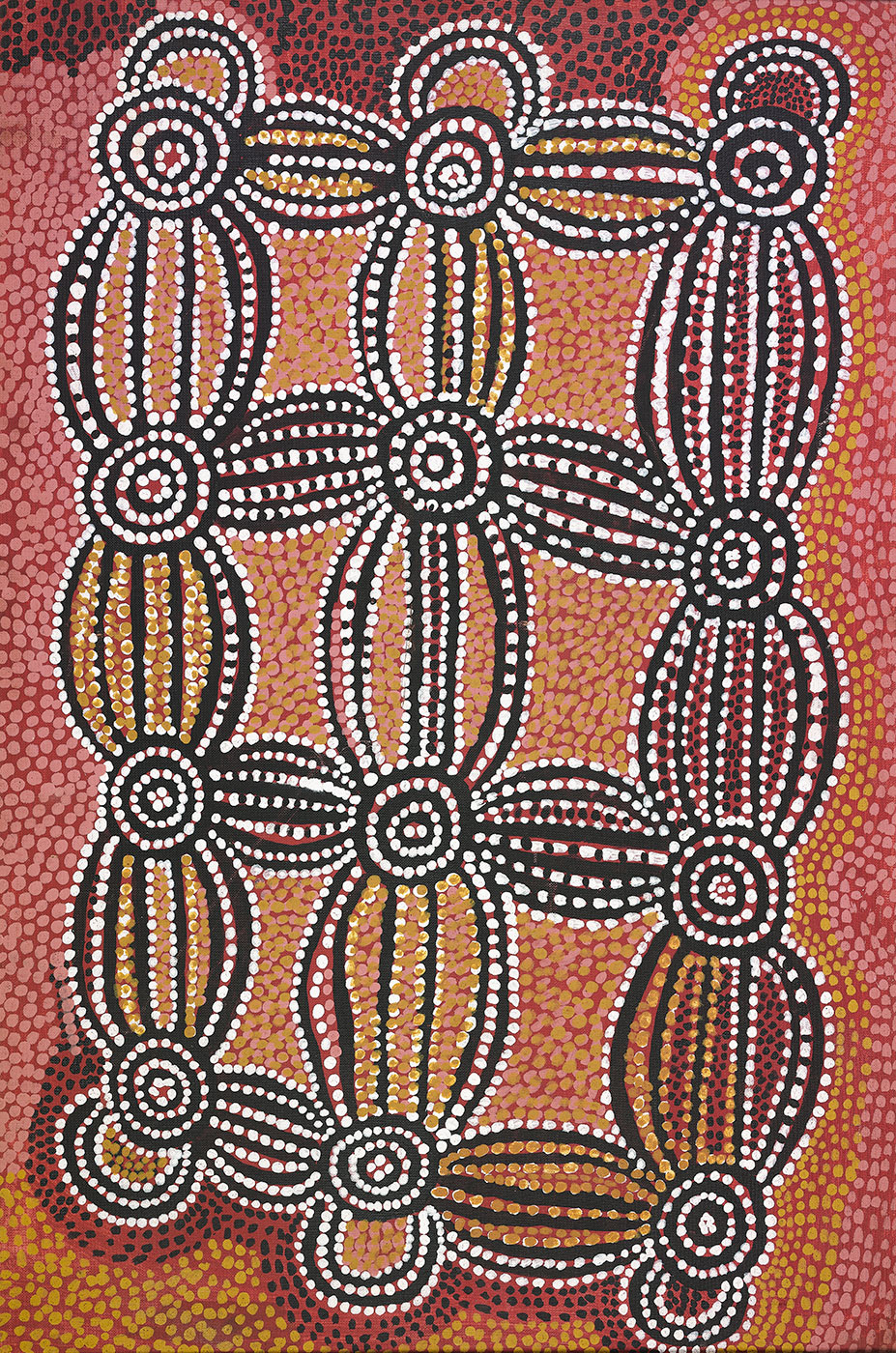 Lizard Dreaming Site at Linga-Goora (Lingakura) 1976 by Ray Inkamala Tjampitjinpa. - click to view larger image