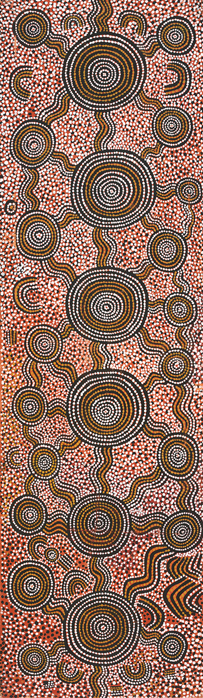 Tingarri Men at Ngalkalarra 1975 by Freddy West Tjakamarra. - click to view larger image