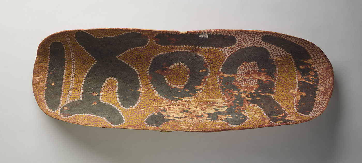 Snake Dreaming at Tjuntina container about 1978 made by Tommy Lowry Tjapaltjarri. - click to view larger image