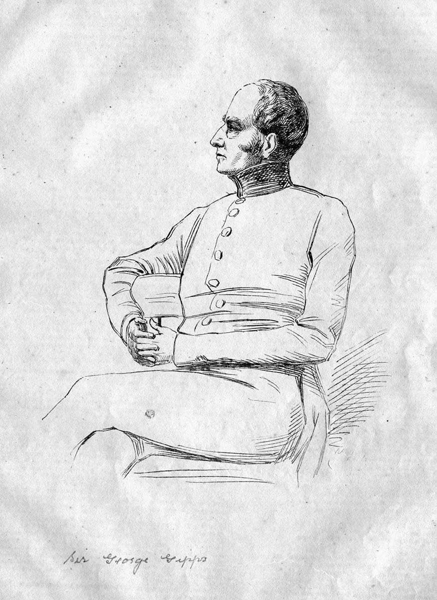 drawing of a man in profile, seated - click to view larger image