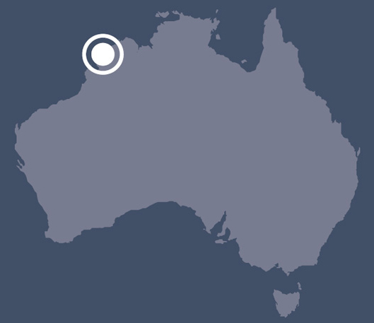 A map of Australia indicating the location of Hanover Bay, Western Australia. - click to view larger image