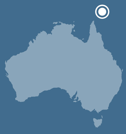 A map of Australia indicating the location of Mer in the Torres Strait.