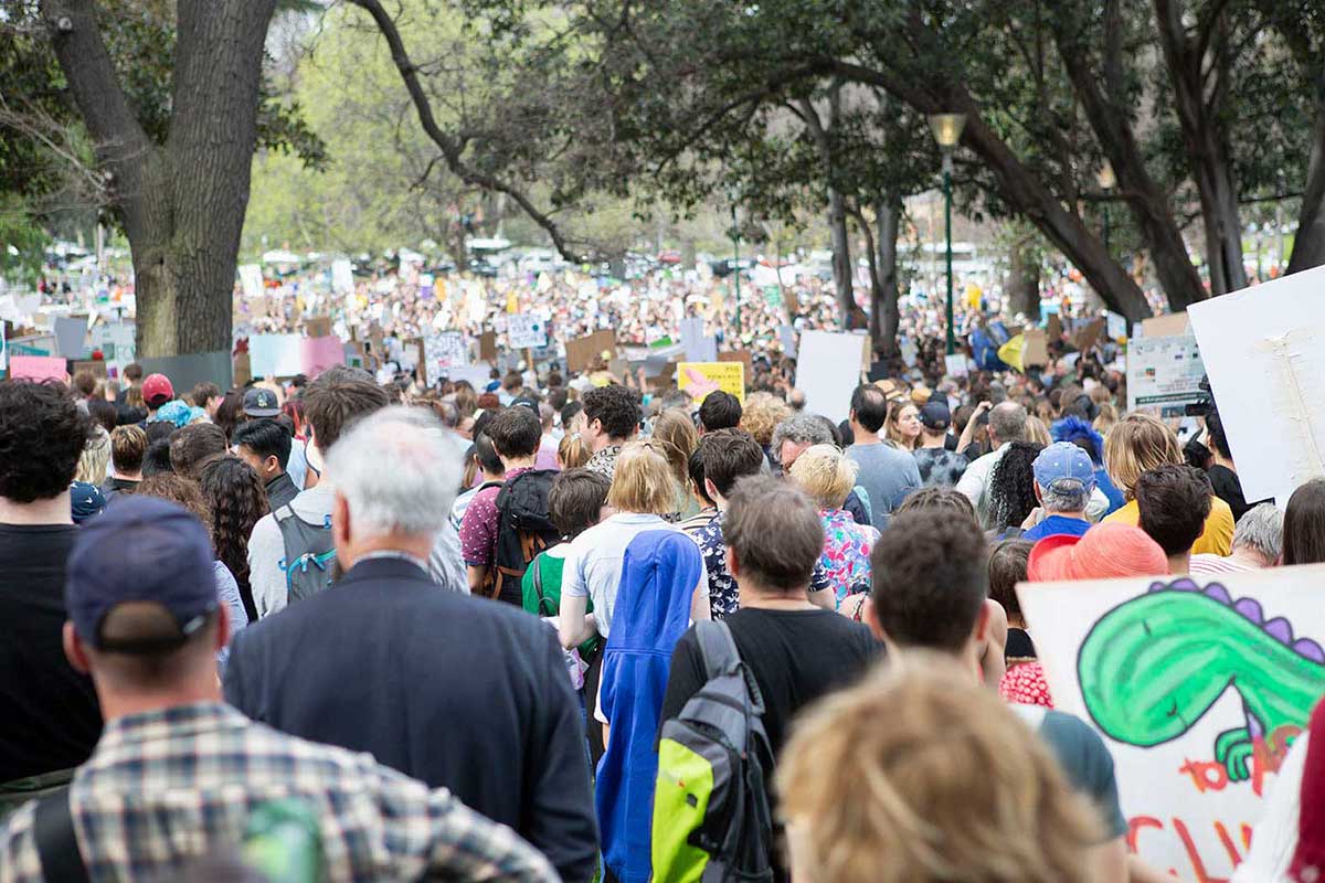 Protesters at a rally against climate change.