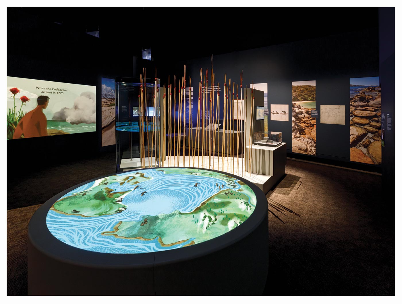 Exhibition display featuring various objects and interactives. - click to view larger image
