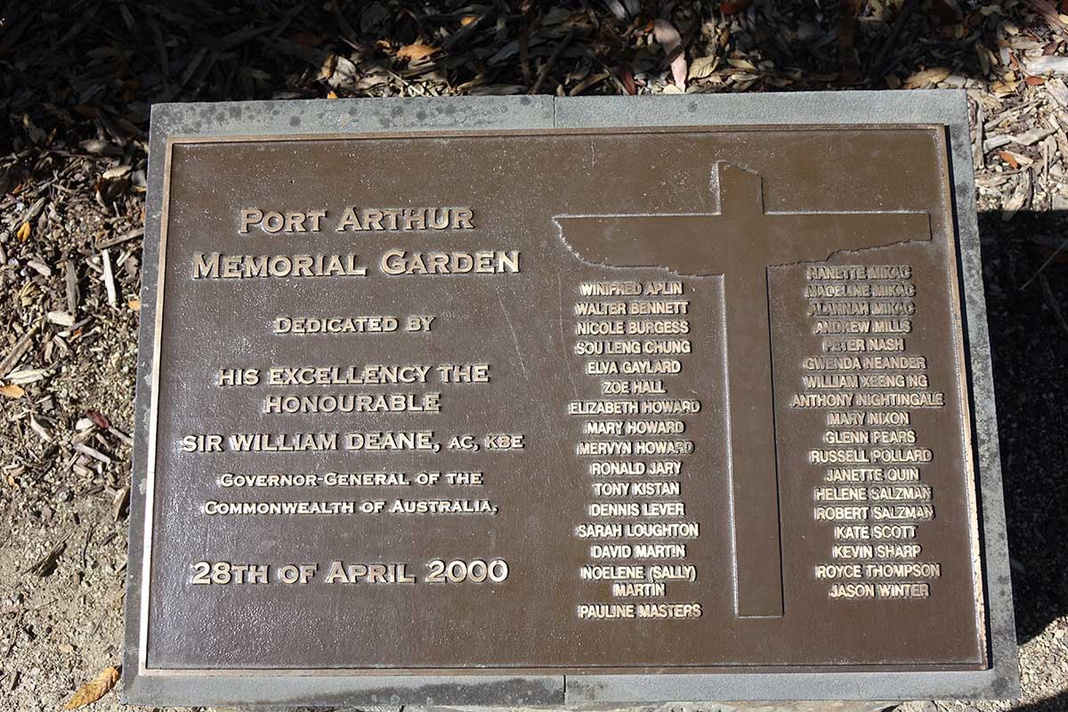 A plaque for the Port Arthur Memorial Garden. - click to view larger image