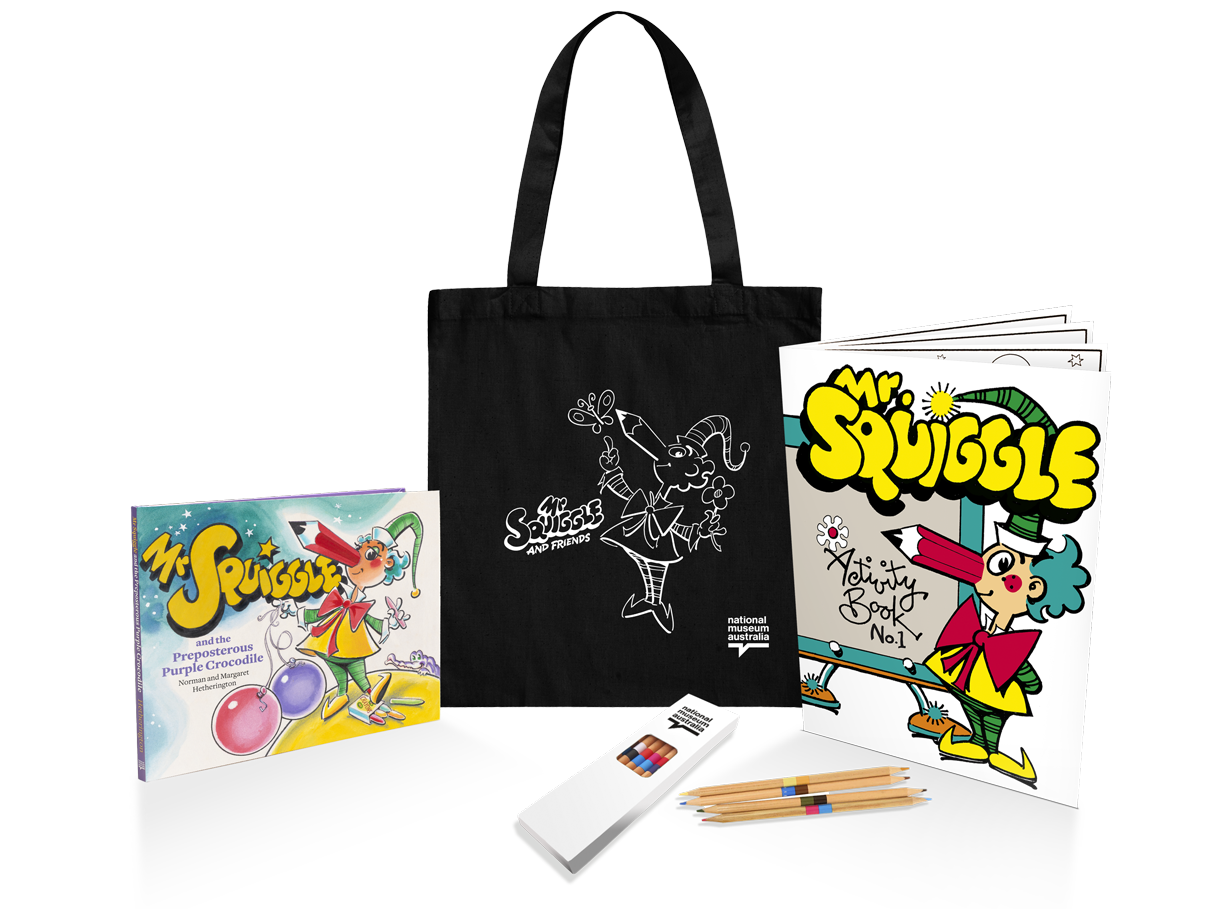 A photograph of the Mr Squiggle prize pack