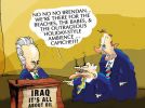 Cartoon of John Howard and Peter Costello telling Brendan Nelson that Iraq is not all about the oil, but 'We're there for the beaches, babes and holiday-style ambience'.