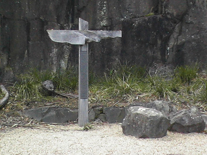 Wooden cross monument to one of the victims of the Port Arthur massacre. - click to view larger image
