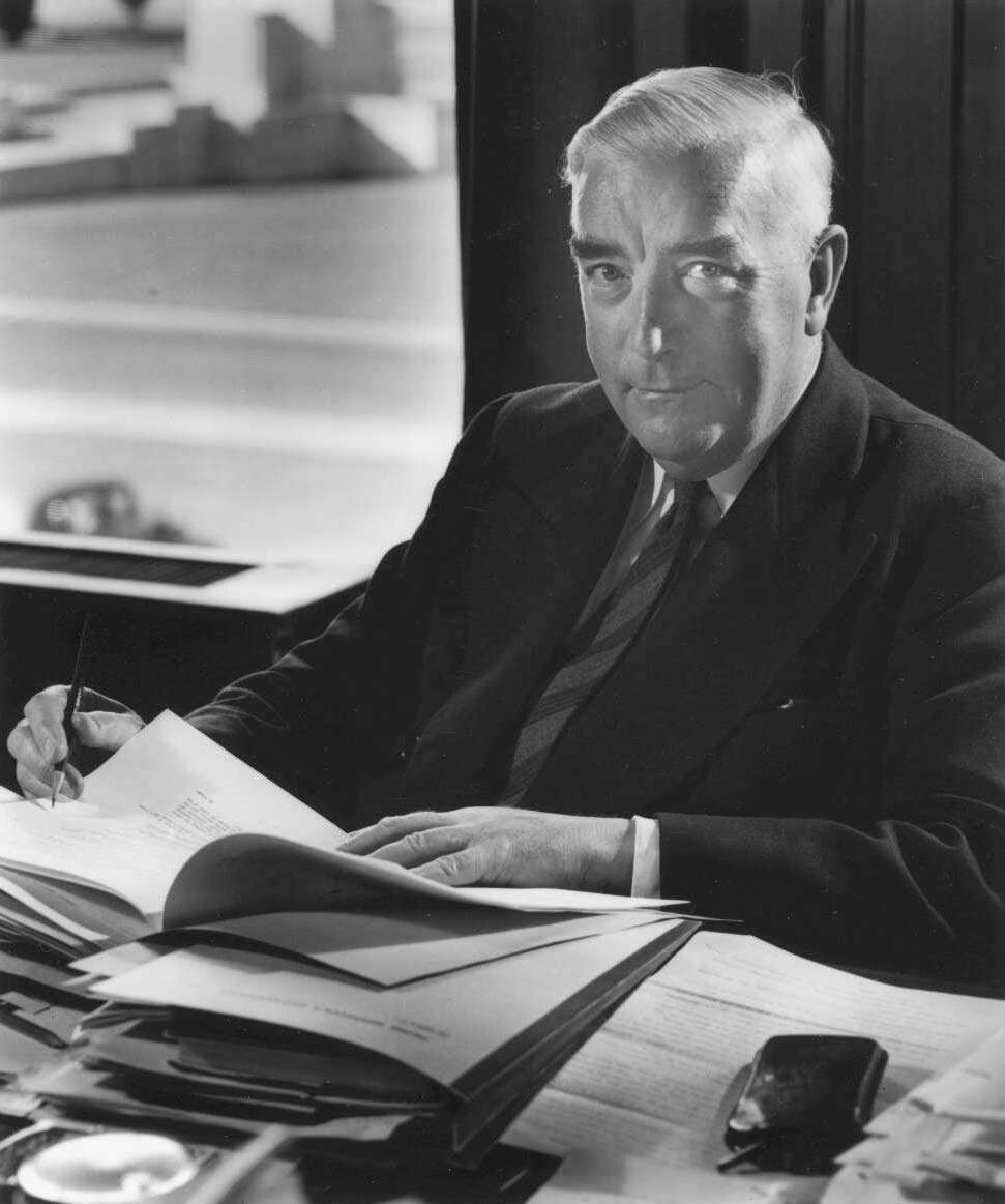 Black and white portrait photo of Robert Menzies. - click to view larger image