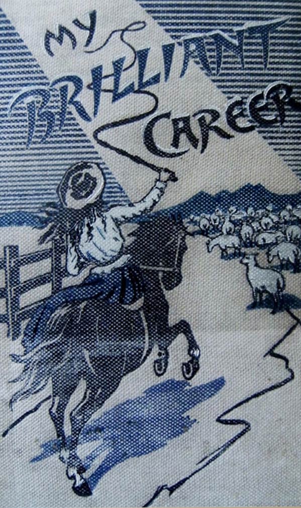Cover shows illustration of a woman on a horseback charging towards flock of sheep cracking a whip. The title is included but not the author. - click to view larger image