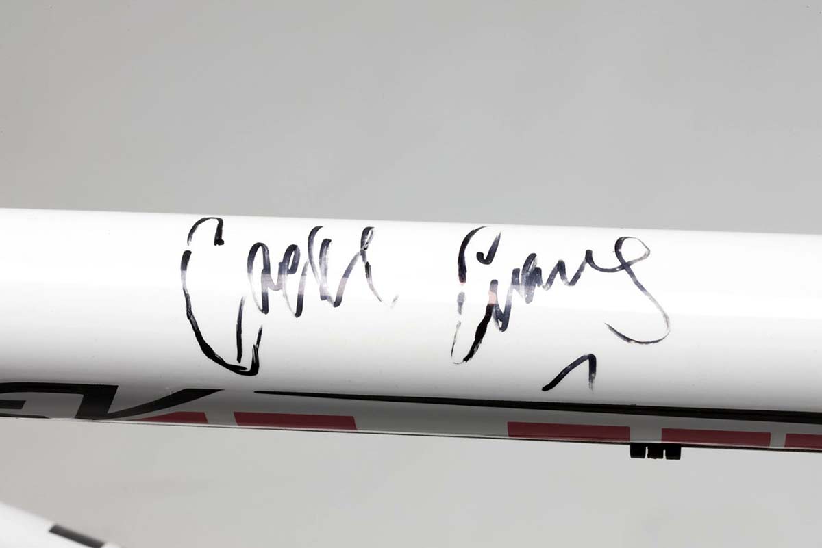 'Cadel Evans' in black handwriting on a white tube. - click to view larger image