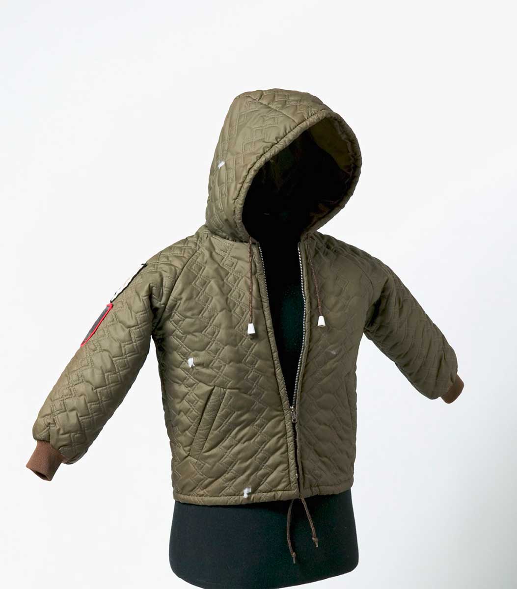 A child's khaki, nylon, quilted parka. - click to view larger image