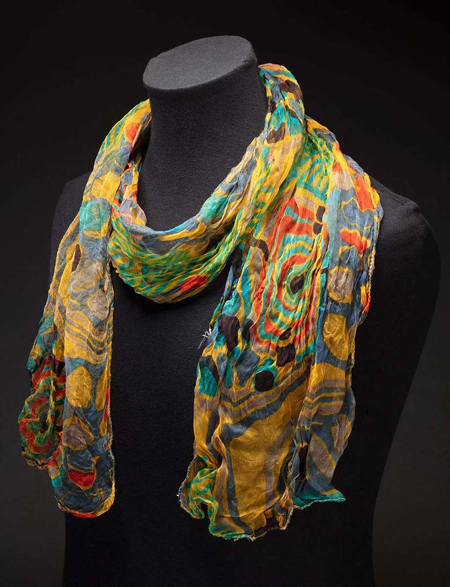 Jackie Huggins' multi-coloured scarf.