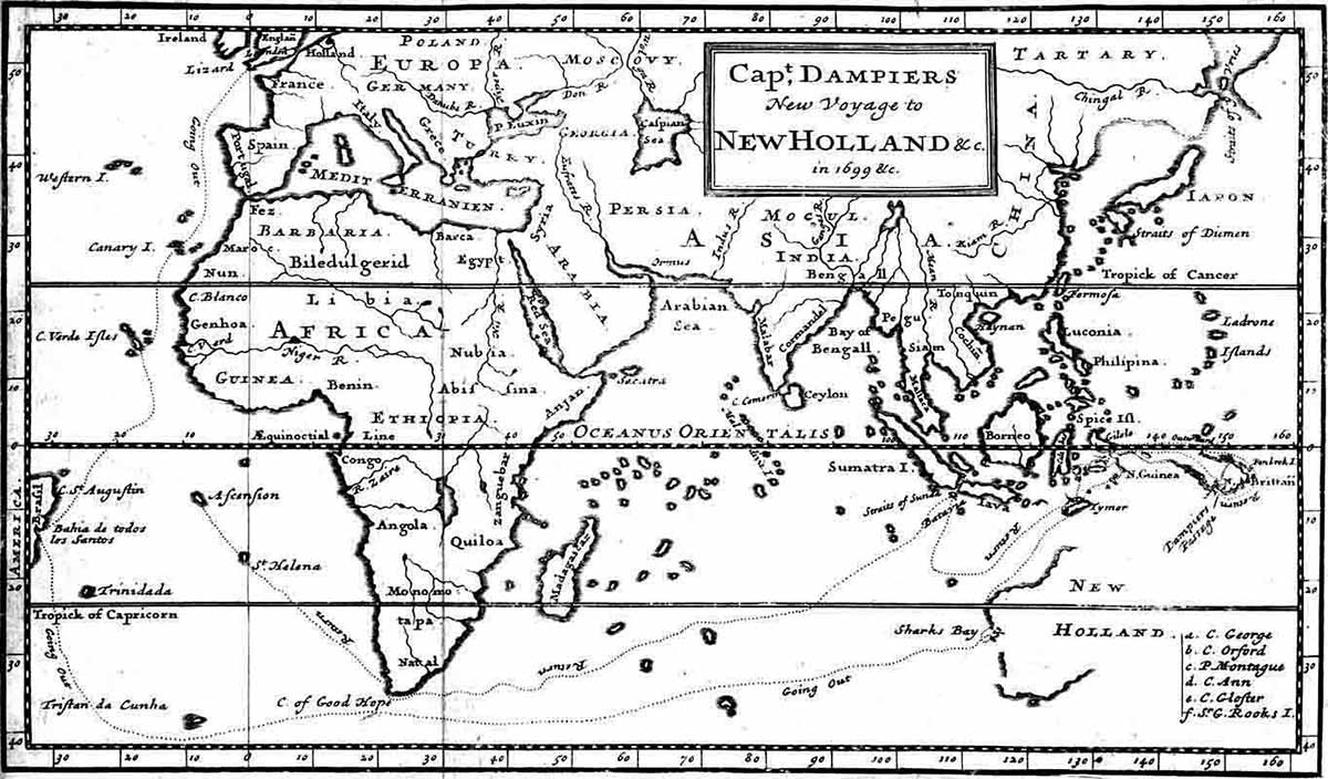 William Dampier's map showing Europe, Africa, Asia and the west coast of Australia