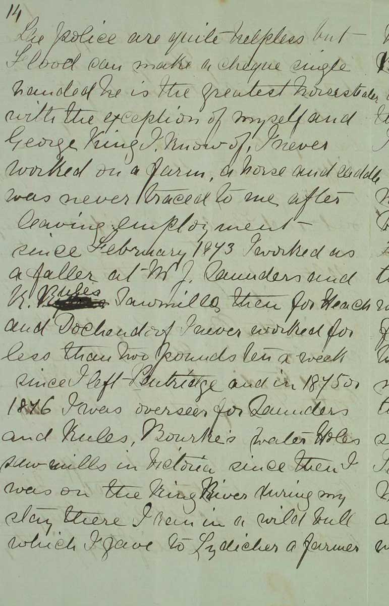 Page fourteen of Ned Kelly's Jerilderie letter. - click to view larger image
