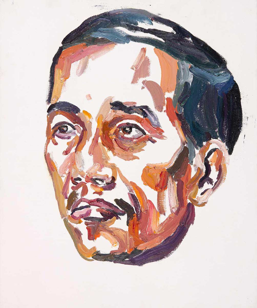 A painted portrait of a man set on a white canvas background. - click to view larger image
