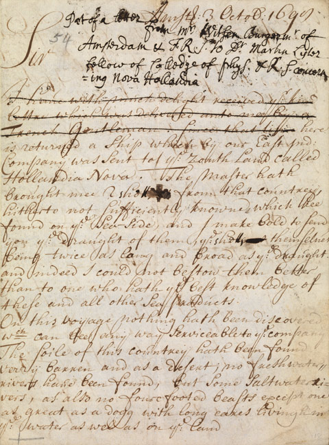 Letter from Nicolaas Witsen to Dr Martin Lystor [Lister], 3 October 1698. - click to view larger image