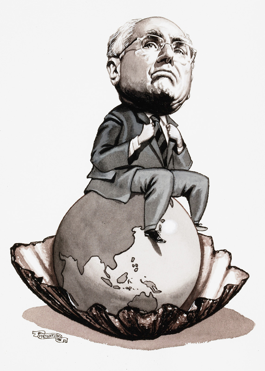 John Howard sitting on a giant pearl resembling the Earth. - click to view larger image