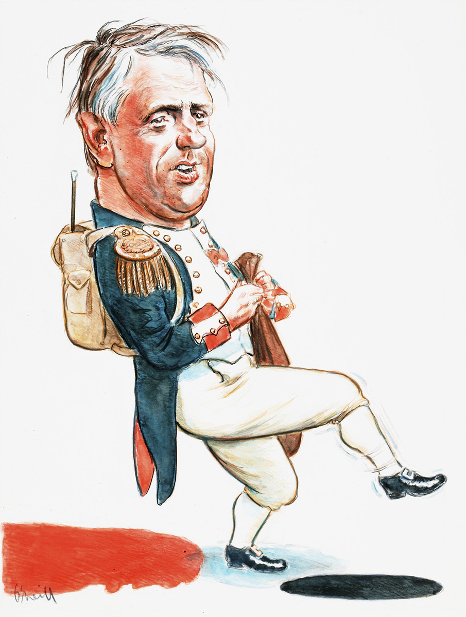 Cartoon of a man in historical military dress. - click to view larger image