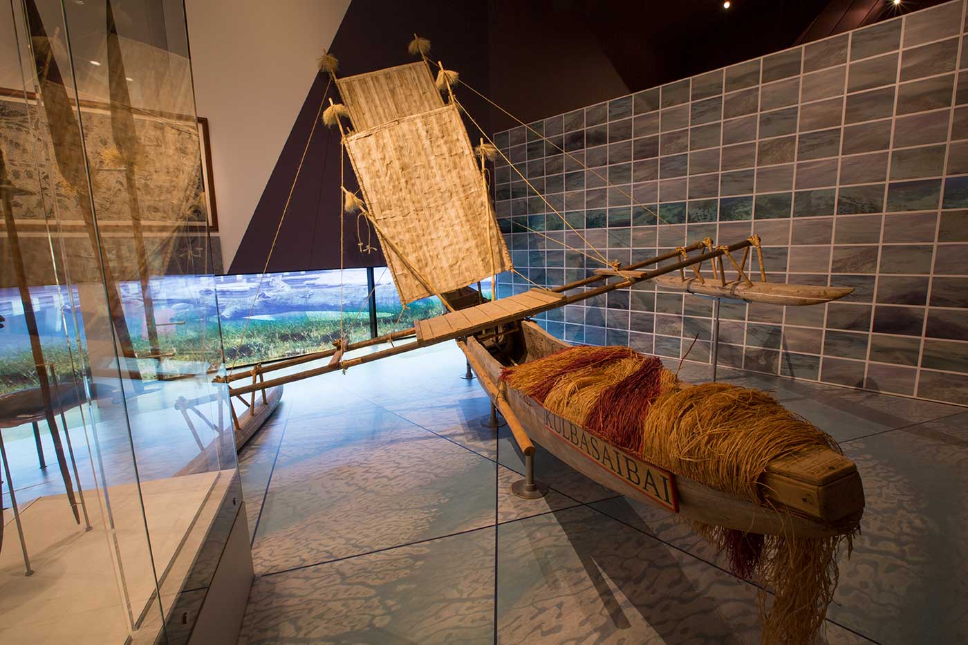 Outrigger canoe shown in gallery space - click to view larger image